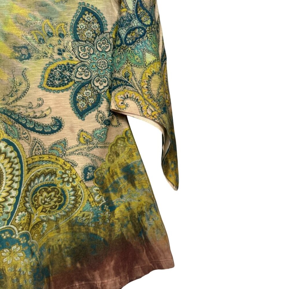 LIve and Let Live Boho Gypsy Tie-Dye Paisley Print V-Neck  Tunic Top - Picture 3 of 8